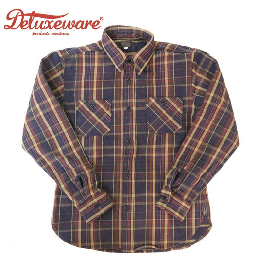 เดลักซ์แวร์ DELUXEWARE เสื้อเชิ้ตแขนยาว ผ้าลายตาราง HEAVY FLANNEL BLUE OMBRE HV-55