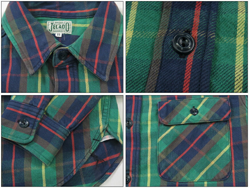 JELADO ジェラード 長袖 フランネル シャツ ショート丈 サイズS～XL Unionworkers Shirt Short チェック柄 JP02125