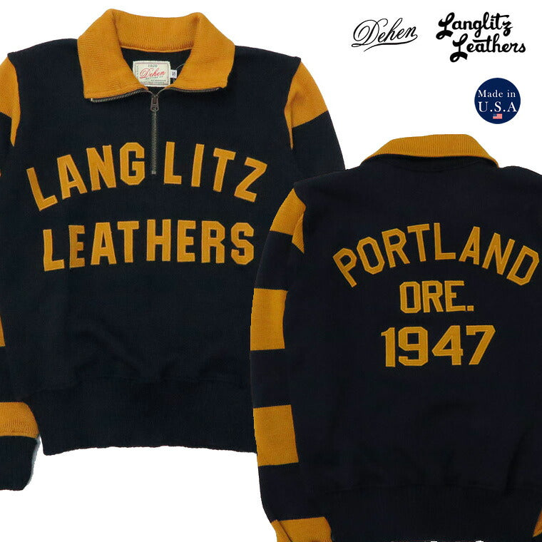 ラングリッツレザーズLanglitzLeathersディーエンDehenモーターサイクルセーターハーフジップウールMCSWEATER長袖フェルトワッペン