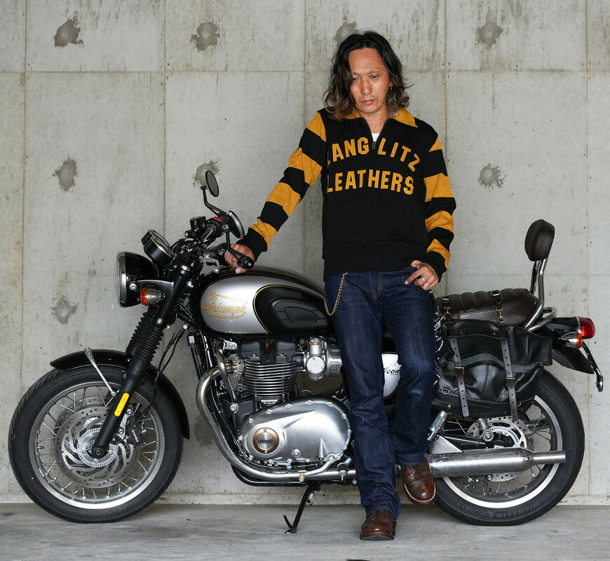 ラングリッツレザーズLanglitzLeathersディーエンDehenモーターサイクルセーターハーフジップウールMCSWEATER長袖フェルトワッペン