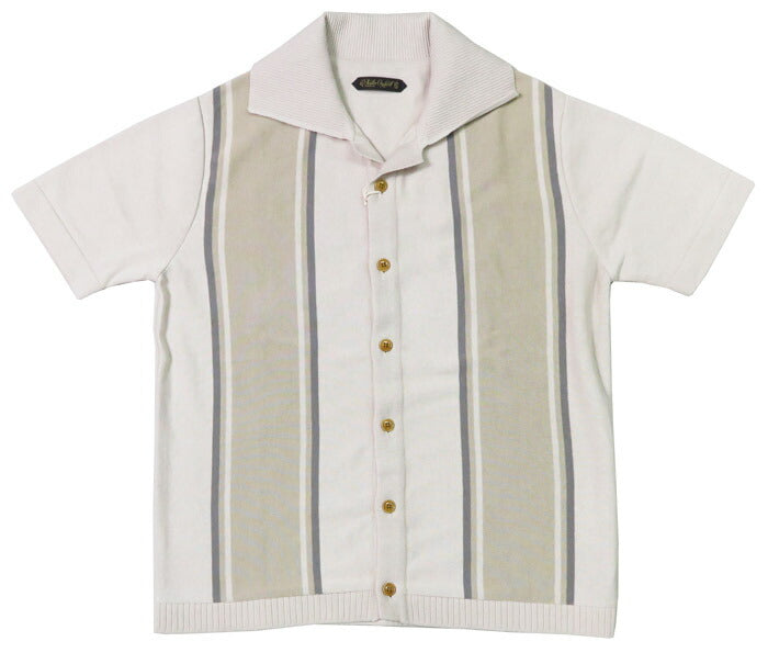 ORGUEIL オルゲイユ Baumwoll-Leinen Streifen Strickhemd Kurzarm OR-9103