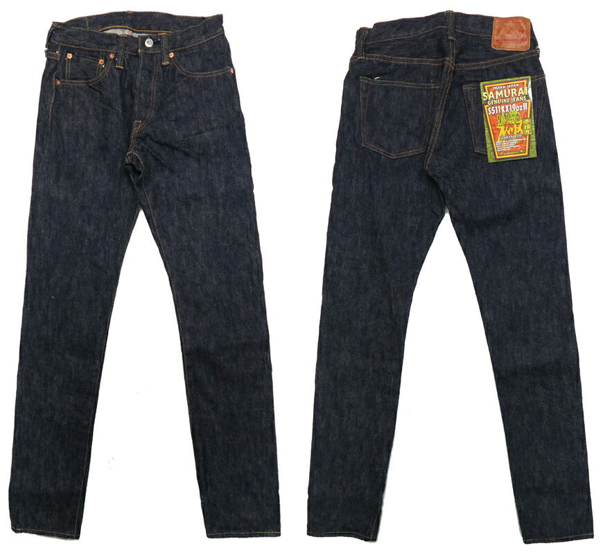 ซามูไรจีन्स SAMURAI JEANS กางเกงยีนส์ S511XX รุ่นใหม่ 511 ทรงสลิมเทเปอร์ 19oz ผ้าดิบขอบดาบ ล้างหนึ่งครั้ง