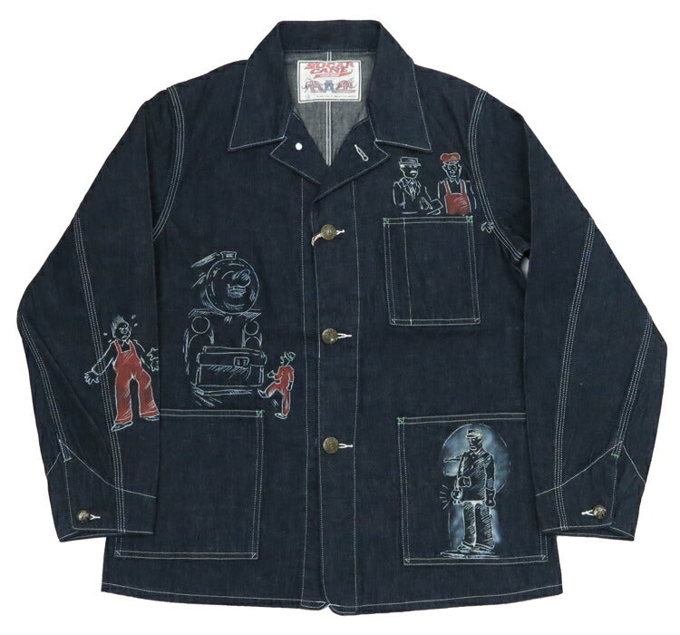 SUGAR CANE シュガーケーン Chaqueta de mezclilla de 11oz Abrigo de trabajo Pintura a mano de caricatura FICTION ROMANCE SC15505