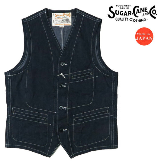 SUGAR CANE 11oz Blaue Denim Arbeitsweste SC15702