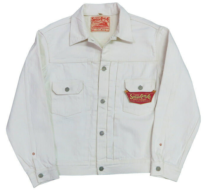 SUGAR CANE シュガーケーン แจ็กเก็ตยีนส์ผ้าดิบ 13oz สีขาว ซักล้างแบบวันวอช รุ่นปี 1953 2nd(เซคอนด์) จีแจ็กเก็ต SC15720