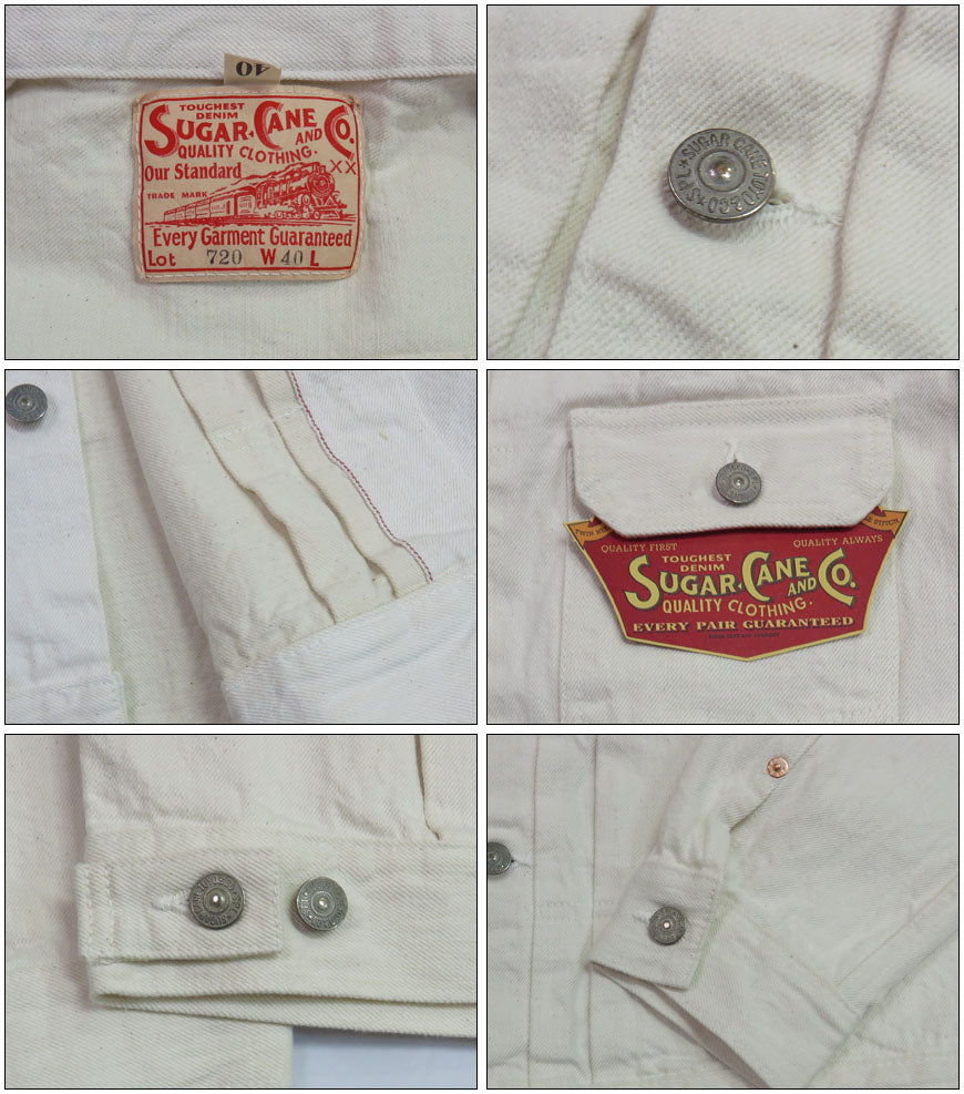 SUGAR CANE シュガーケーン แจ็กเก็ตยีนส์ผ้าดิบ 13oz สีขาว ซักล้างแบบวันวอช รุ่นปี 1953 2nd(เซคอนด์) จีแจ็กเก็ต SC15720