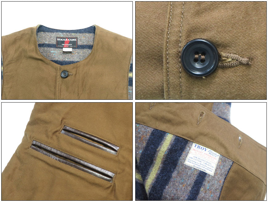 ชูการ์เคน SUGAR CANE เสื้อกั๊กผ้าขนสัตว์ MOLESKIN VEST FICTION ROMANCE 9.5oz SC15832