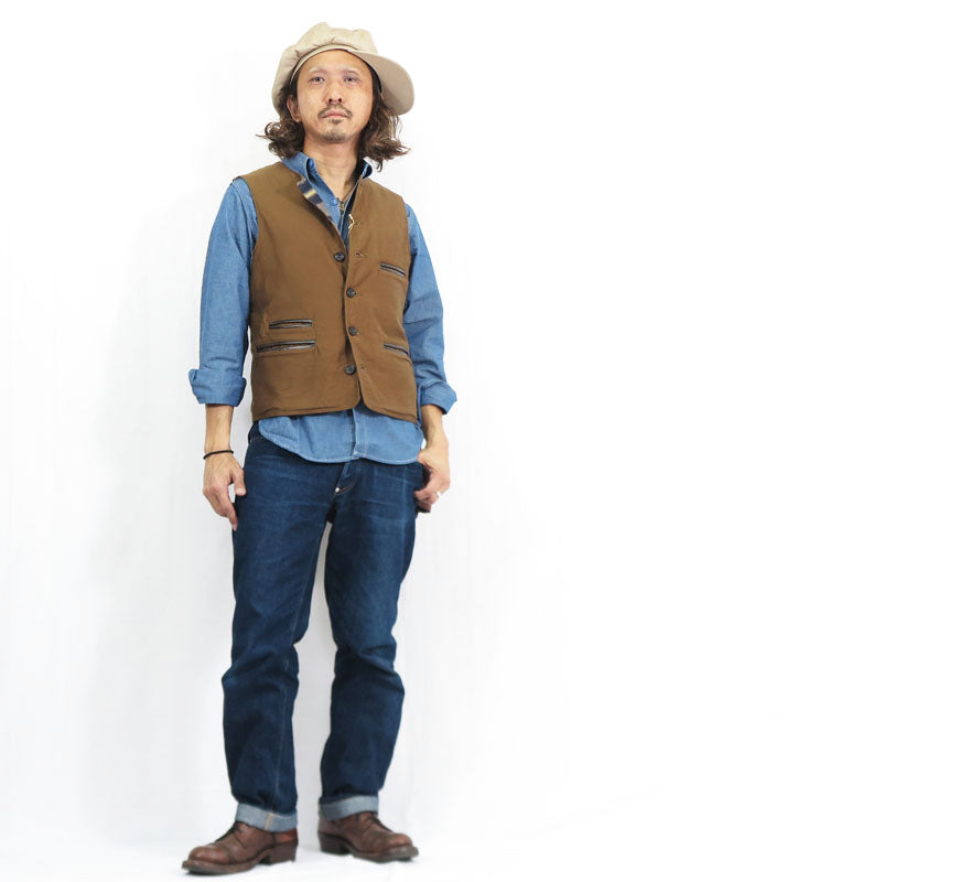 ชูการ์เคน SUGAR CANE เสื้อกั๊กผ้าขนสัตว์ MOLESKIN VEST FICTION ROMANCE 9.5oz SC15832