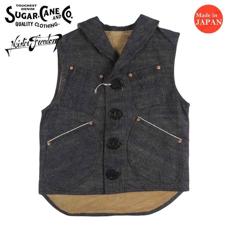 シュガーケーン SUGAR CANE MFSC 11oz. 砂糖黍製琉球藍混左綾デニム ショールカラーベスト OKINAWA DENIM "SIGNAL VEST" 2 Mister Freedom ミスターフリーダム SC16023 【2026年秋冬新作】