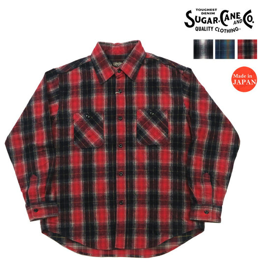 ชูการ์เคน SUGARCANE เสื้อทำงานแขนยาว ผ้าฟลานเนลหนา ลายตาราง Ombre ชนิดขน SC29204