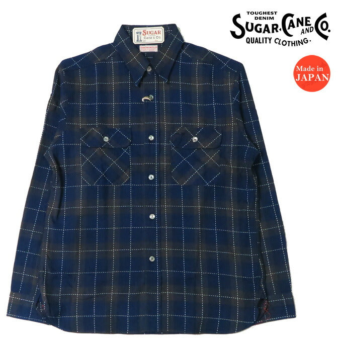 シュガーケーン SUGAR CANE 長袖 インディゴ 刺し子チェック ワーク シャツ FICTION ROMANCE フィクションロマンス SC29397