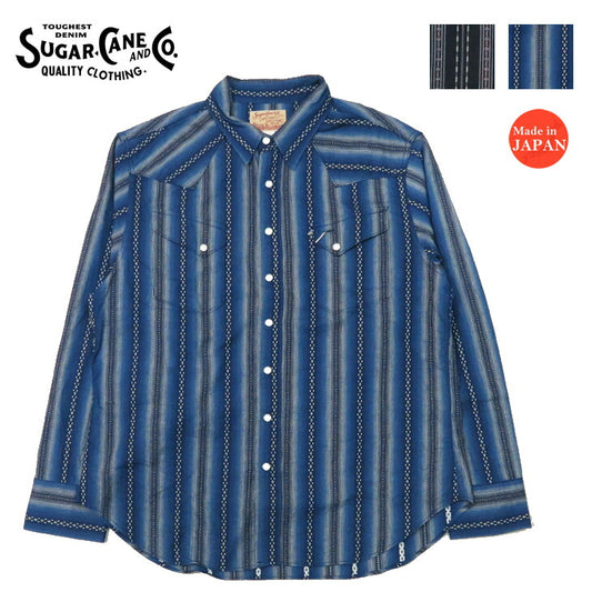 シュガーケーン SUGAR CANE เสื้อเชิ้ตแขนยาวลายริ้ว Dobie แบบชนพื้นเมืองอเมริกัน SC29463
