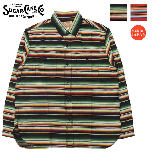 シュガーケーン SUGAR CANE เสื้อเชิ้ตแขนยาวลายแถบ Sarape แบบชนพื้นเมืองอเมริกัน SC29464