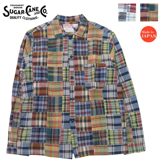 シュガーケーン SUGAR CANE เสื้อเชิ้ตแขนยาวลาย Madras เช็คแบบแพตช์เวิร์ก SC29514