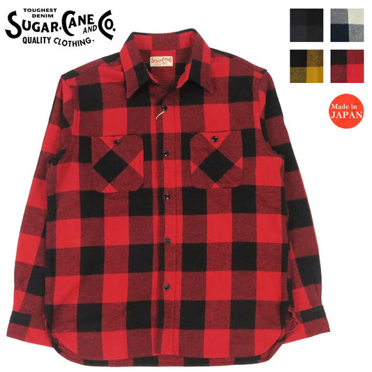 シュガーケーン SUGAR CANE เสื้อเชิ้ตทำงานแขนยาว ผ้าทวิลลายสก็อตบัฟฟาโล SC29557