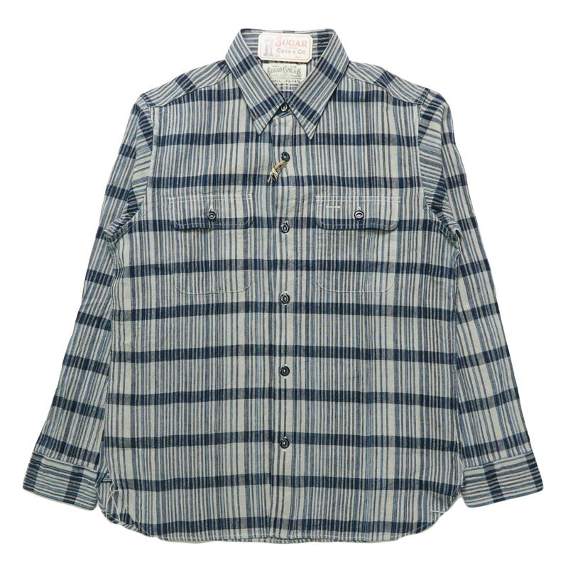 シュガーケーン SUGAR CANE インディゴチェックワークシャツ 長袖 FICTION ROMANCE 5oz. INDIGO CHECK WORK SHIRT SC29591