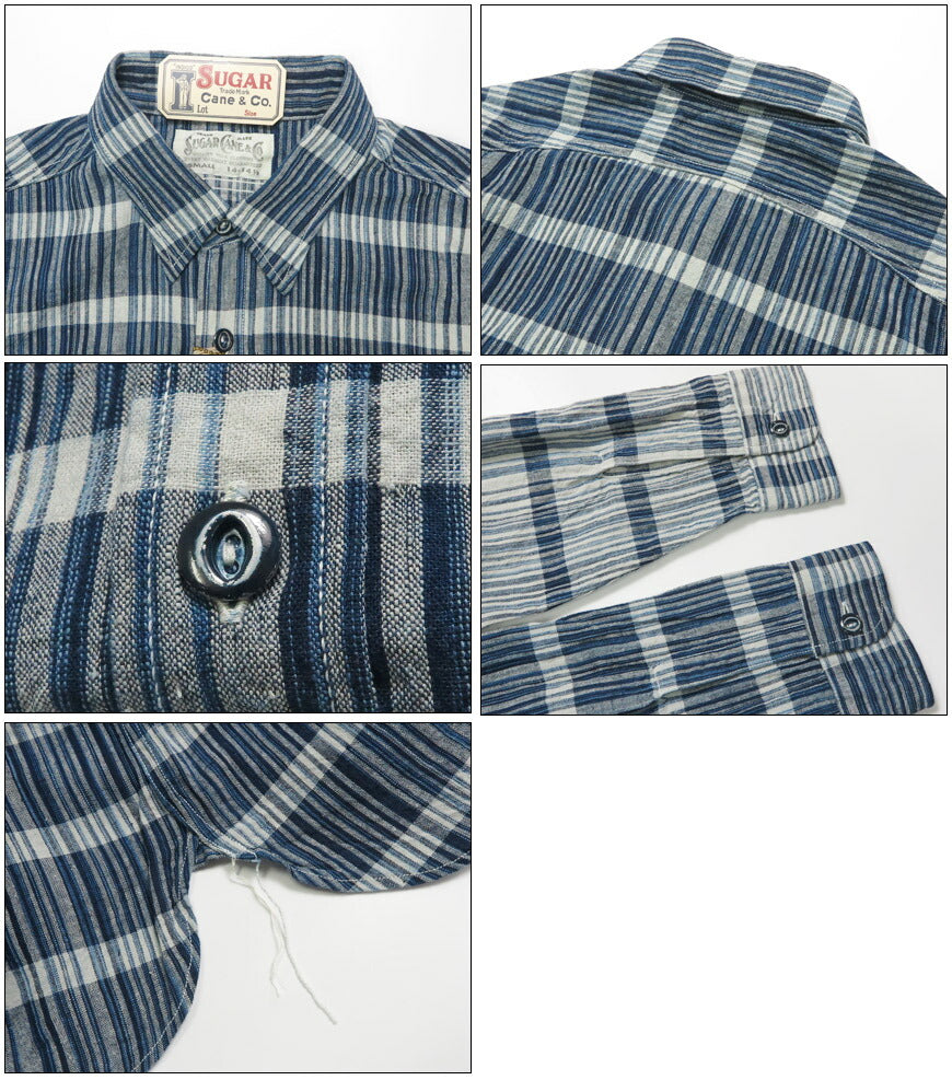 シュガーケーン SUGAR CANE インディゴチェックワークシャツ 長袖 FICTION ROMANCE 5oz. INDIGO CHECK WORK SHIRT SC29591