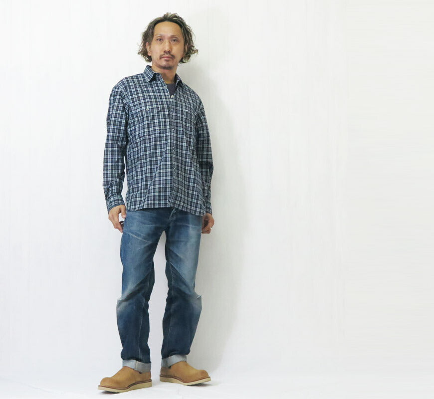 シュガーケーン SUGAR CANE 長袖 インディゴチェック ワークシャツ FICTION ROMANCE 4oz. INDIGO CHECK WORK SHIRT  SC29672 【2026年春夏新作】