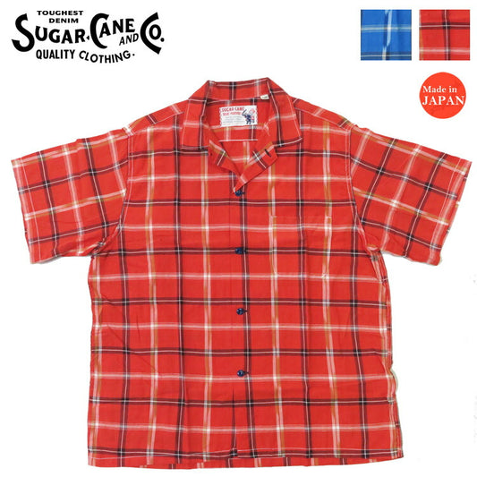 シュガーケーン SUGAR CANE Kurzarm Madras-Karo Offener Kragen Hemd SC39516