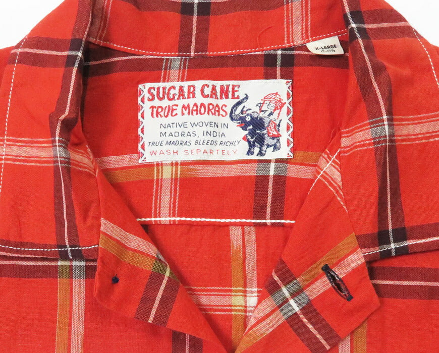 シュガーケーン SUGAR CANE 半袖 マドラスチェック オープンカラー シャツ SC39516