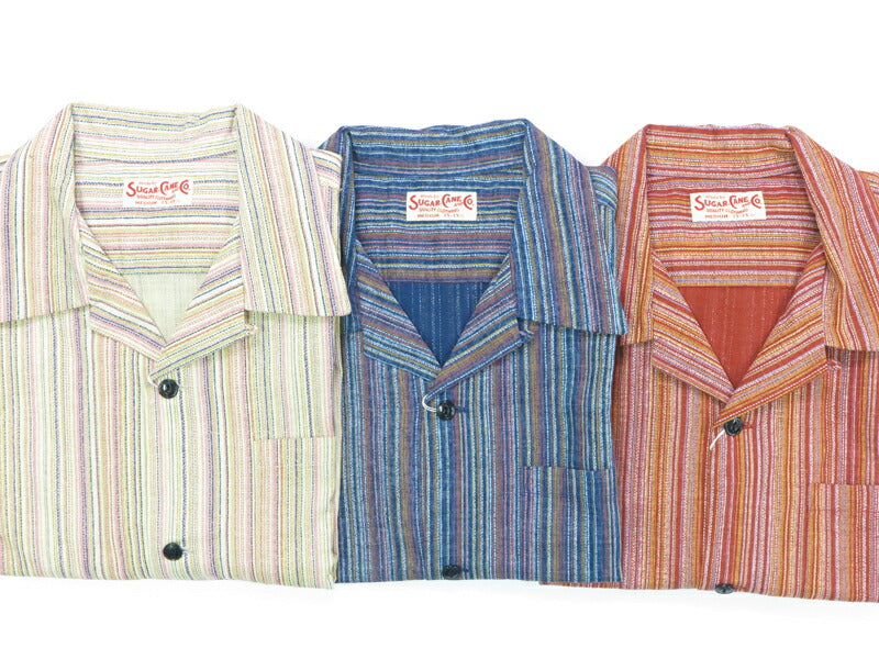 シュガーケーン SUGAR CANE  半袖 マルチストライプ オープンカラーシャツ MULTI STRIPE OPEN SHIRT SC39520
