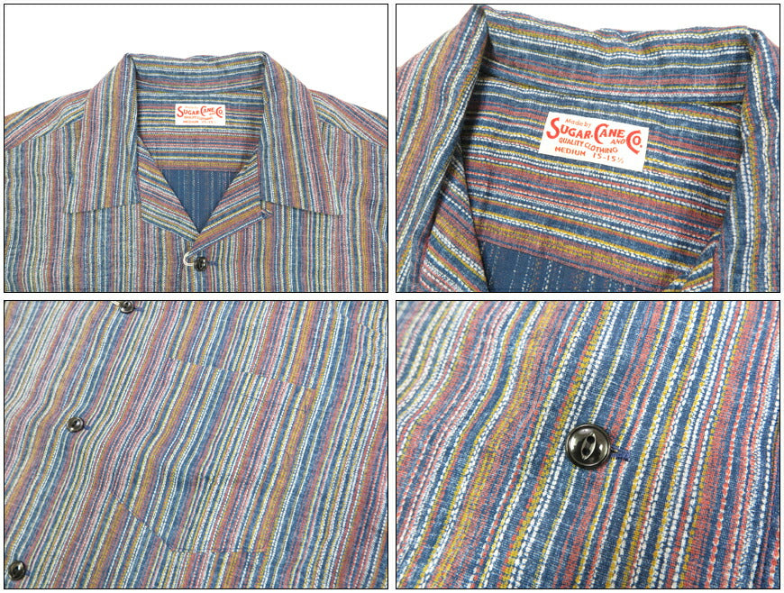 シュガーケーン SUGAR CANE  半袖 マルチストライプ オープンカラーシャツ MULTI STRIPE OPEN SHIRT SC39520