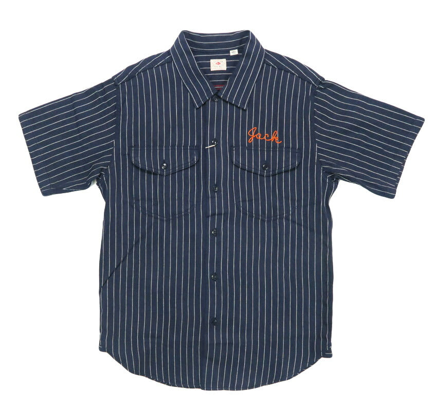 シュガーケーン SUGAR CANE コークストライプ 半袖 ワーク シャツ チェーンステッチ刺繍 COKE STRIPE WORK SHIRT with CHAIN EMBROIDERED SC39528