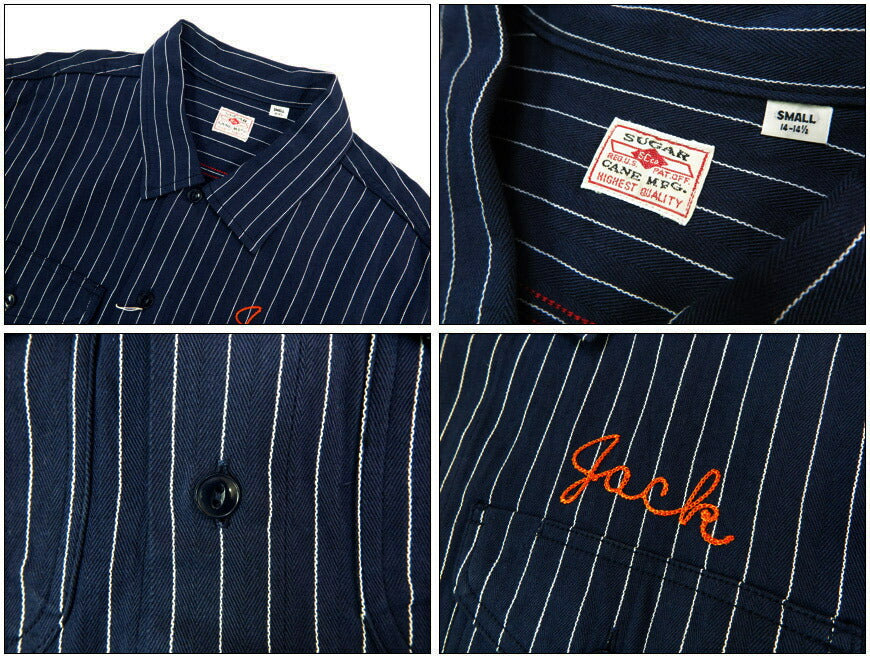 シュガーケーン SUGAR CANE コークストライプ 半袖 ワーク シャツ チェーンステッチ刺繍 COKE STRIPE WORK SHIRT with CHAIN EMBROIDERED SC39528