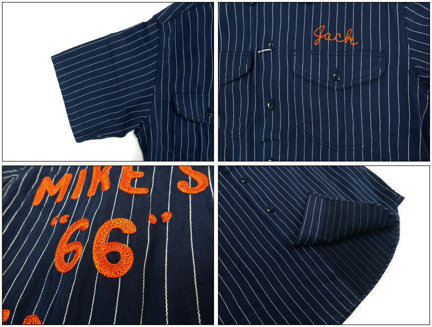 シュガーケーン SUGAR CANE コークストライプ 半袖 ワーク シャツ チェーンステッチ刺繍 COKE STRIPE WORK SHIRT with CHAIN EMBROIDERED SC39528