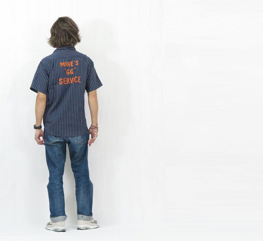 シュガーケーン SUGAR CANE コークストライプ 半袖 ワーク シャツ チェーンステッチ刺繍 COKE STRIPE WORK SHIRT with CHAIN EMBROIDERED SC39528