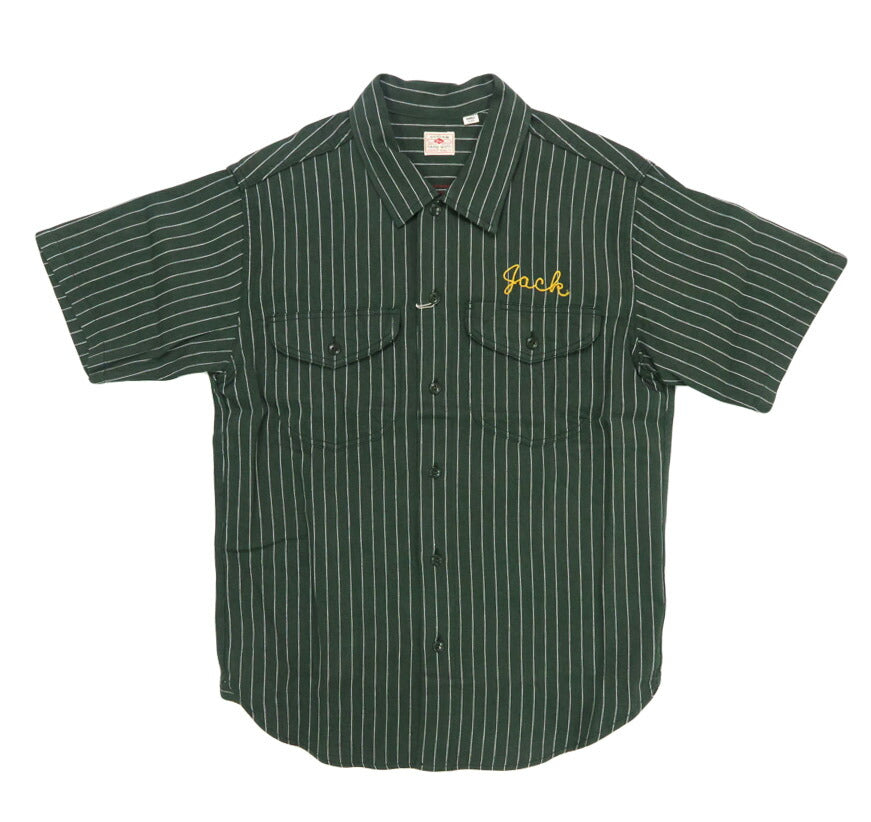 シュガーケーン SUGAR CANE コークストライプ 半袖 ワーク シャツ チェーンステッチ刺繍 COKE STRIPE WORK SHIRT with CHAIN EMBROIDERED SC39528