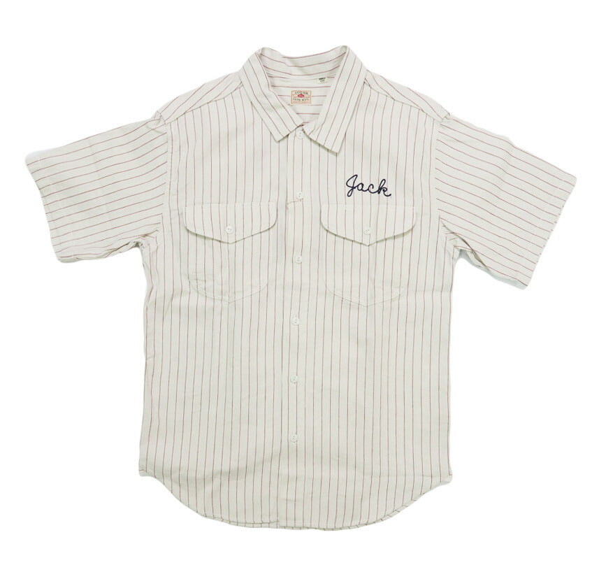 シュガーケーン SUGAR CANE コークストライプ 半袖 ワーク シャツ チェーンステッチ刺繍 COKE STRIPE WORK SHIRT with CHAIN EMBROIDERED SC39528