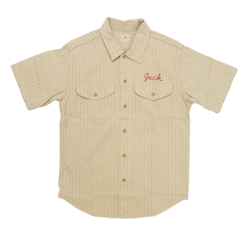 シュガーケーン SUGAR CANE コークストライプ 半袖 ワーク シャツ チェーンステッチ刺繍 COKE STRIPE WORK SHIRT with CHAIN EMBROIDERED SC39528