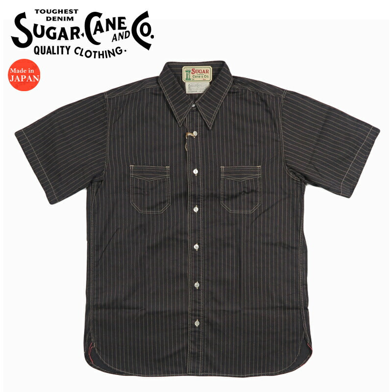 シュガーケーン SUGAR CANE 半袖 ブラックウォバッシュストライプ ワークシャツ FICTION ROMANCE 8.5oz. SC397032【2026年春夏新作】