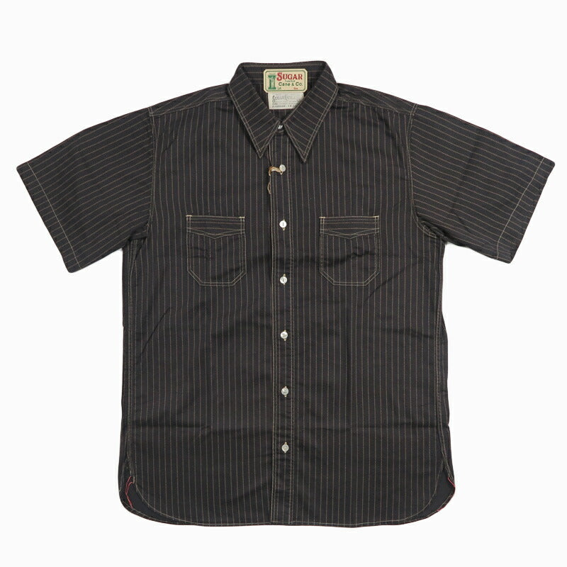シュガーケーン SUGAR CANE 半袖 ブラックウォバッシュストライプ ワークシャツ FICTION ROMANCE 8.5oz. SC397032【2026年春夏新作】