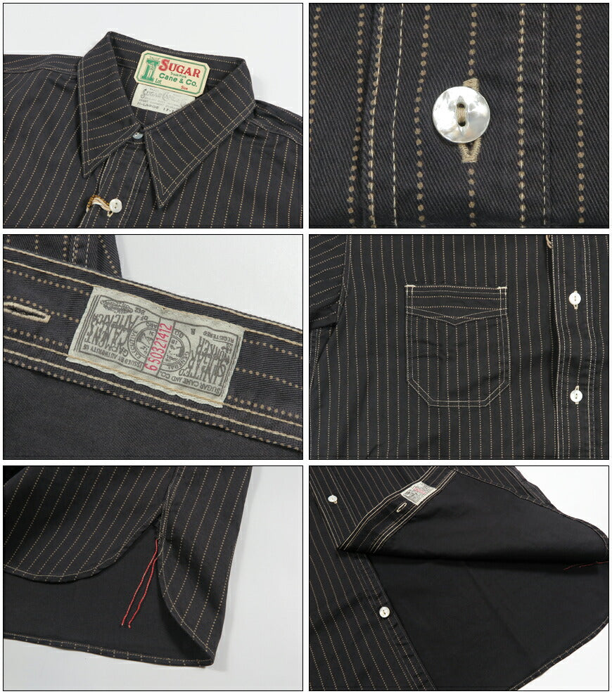 シュガーケーン SUGAR CANE 半袖 ブラックウォバッシュストライプ ワークシャツ FICTION ROMANCE 8.5oz. SC397032【2026年春夏新作】