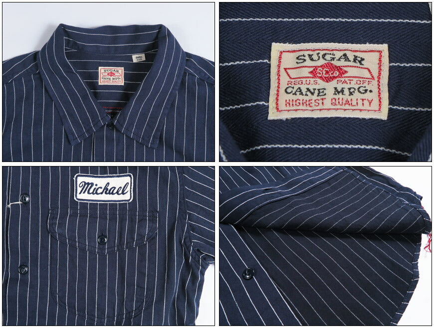 シュガーケーン SUGAR CANE コークストライプ 半袖 ワーク シャツ チェーンステッチ刺繍 COKE STRIPE WORK SHIRT with CHAIN EMBROIDERED SC39732【2026年春夏新作】