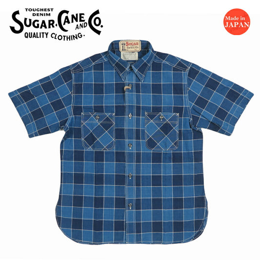 シュガーケーン SUGAR CANE 半袖 インディゴチェック ワークシャツ FICTION ROMANCE 5oz. SC39733【2026年春夏新作】