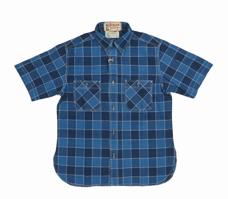 Sugar Cane Chemise de travail manches courtes à carreaux indigo FICTION ROMANCE 5oz. SC39733【Nouvelle collection printemps-été 2026】
