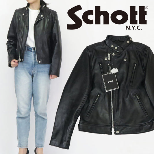 ショット Schott ラムレザー ダブルブレスト ライダース ジャケット レディース 羊革 3221006