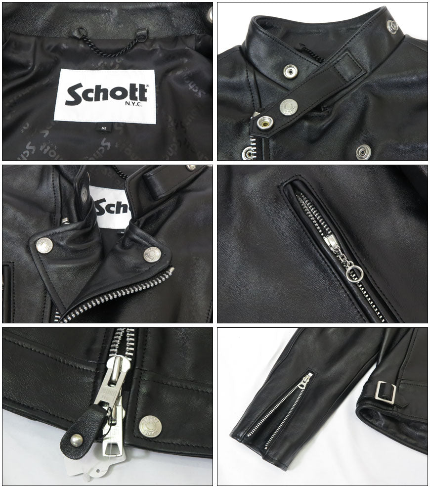 ショット Schott Áo khoác da cừu lambskin kiểu double breast dành cho nữ 3221006