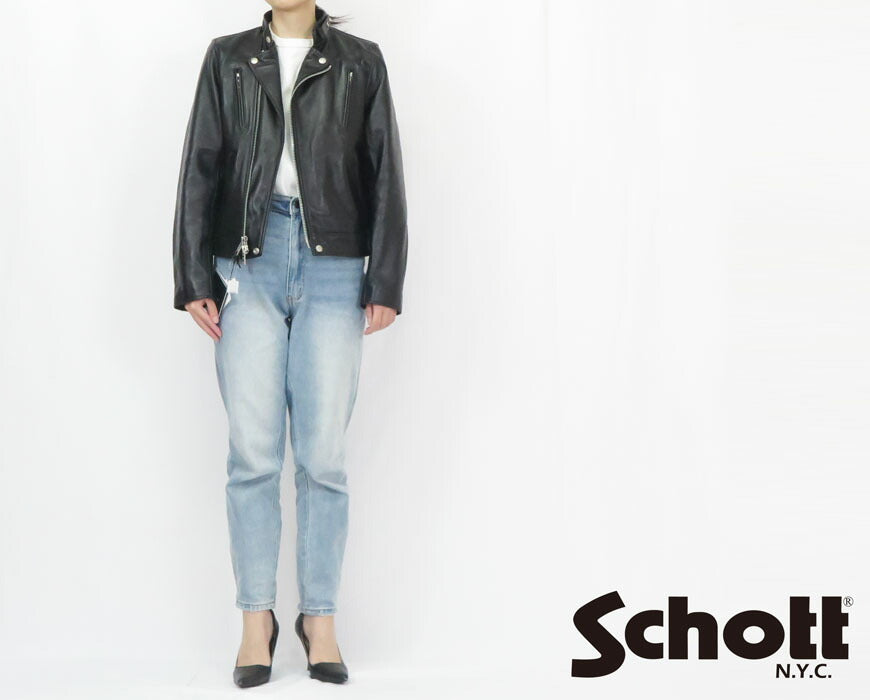ショット Schott Áo khoác da cừu lambskin kiểu double breast dành cho nữ 3221006