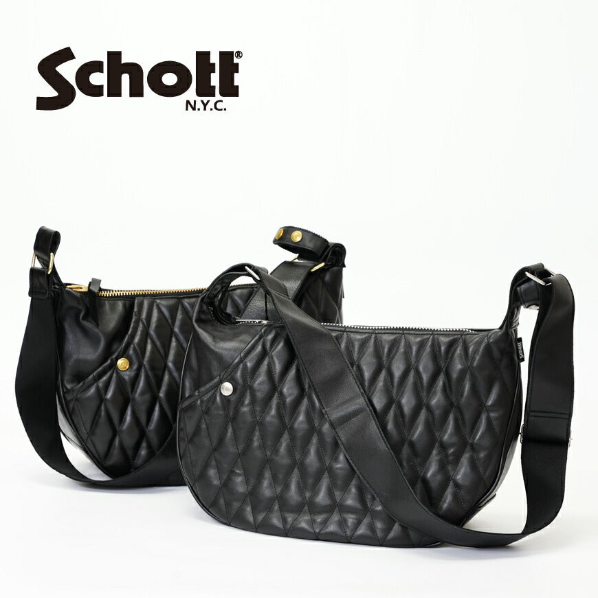 ショット Schott 가죽 퀼팅 패딩 바나나 백 숄더백 메신저백 소가죽 3109022 【2026년 봄/여름 신작】