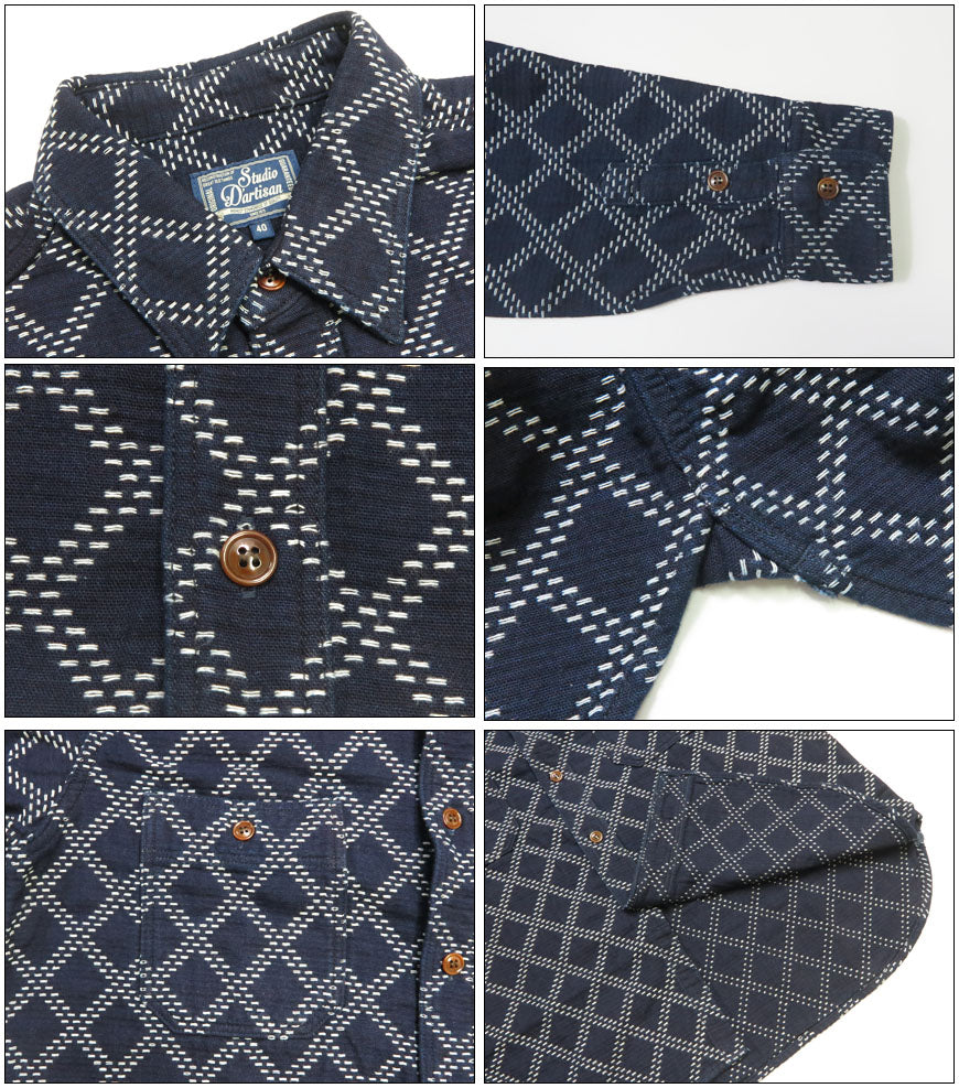 ダルチザン ステュディオ・ダ・ルチザン STUDIO D'ARTISAN เสื้อเชิ้ตแขนยาวผ้าปักอินดิโก้ SD5728