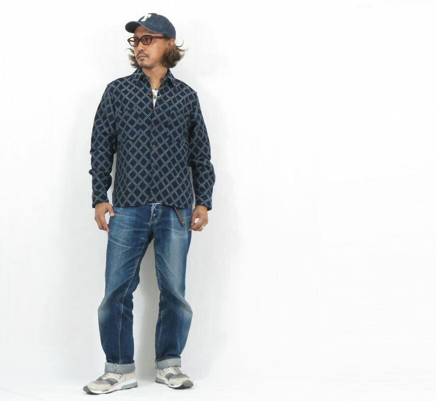 ダルチザン ステュディオ・ダ・ルチザン STUDIO D'ARTISAN เสื้อเชิ้ตแขนยาวผ้าปักอินดิโก้ SD5728