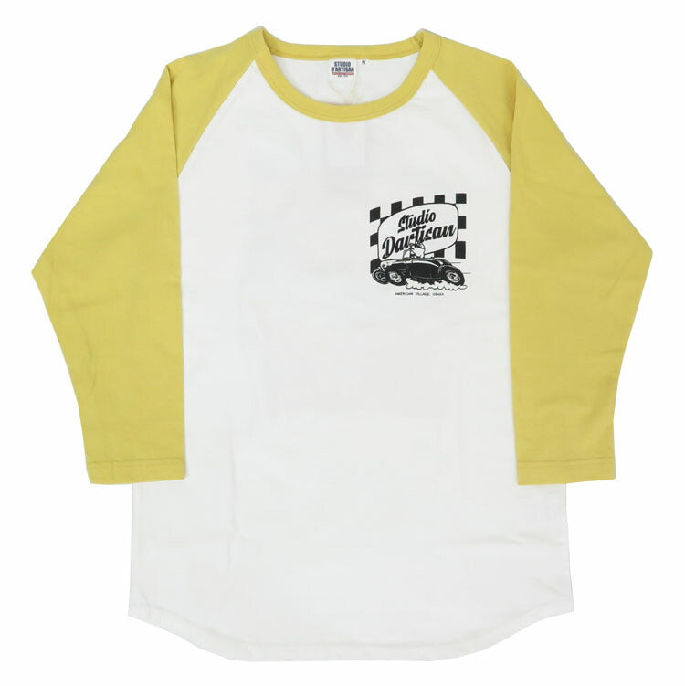 ダルチザン ステュディオ・ダ・ルチザン STUDIO D'ARTISAN 3/4-Arm Rundschnitt Raglanärmel Print T-Shirt „CHICKEN RACE“ 8151B