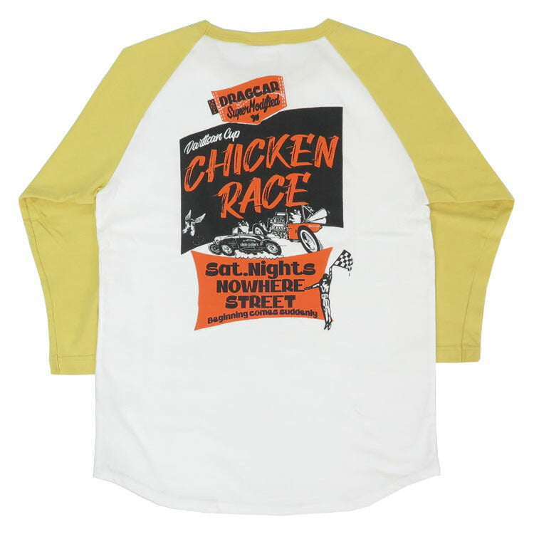 ダルチザン ステュディオ・ダ・ルチザン STUDIO D'ARTISAN 3/4-Arm Rundschnitt Raglanärmel Print T-Shirt „CHICKEN RACE“ 8151B
