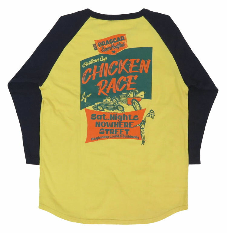 ダルチザン ステュディオ・ダ・ルチザン STUDIO D'ARTISAN 3/4-Arm Rundschnitt Raglanärmel Print T-Shirt „CHICKEN RACE“ 8151B