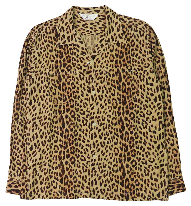 STAR OF HOLLYWOOD Star of Hollywood Langarm Rayon Offener Kragen Hemd LEOPARD Aloha-Hemd Hawaiianisches Hemd SH29489