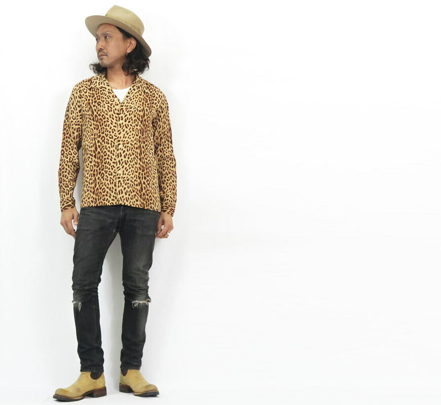 STAROFHOLLYWOODスターオブハリウッド長袖レーヨンオープンカラーシャツLEOPARDアロハシャツハワイアンシャツSH29489【2025年春夏新作】